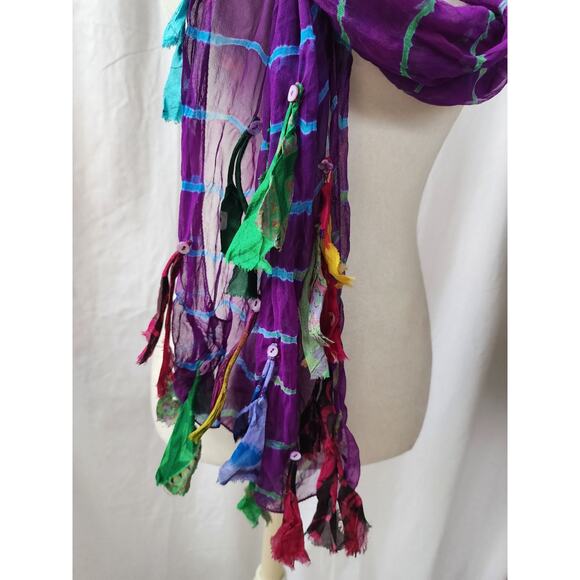Chan Luu Scarf Sari Silk Purple Shreded Artsy Whimsy Tiedye Bohemian Fairycore - Picture 7 of 12